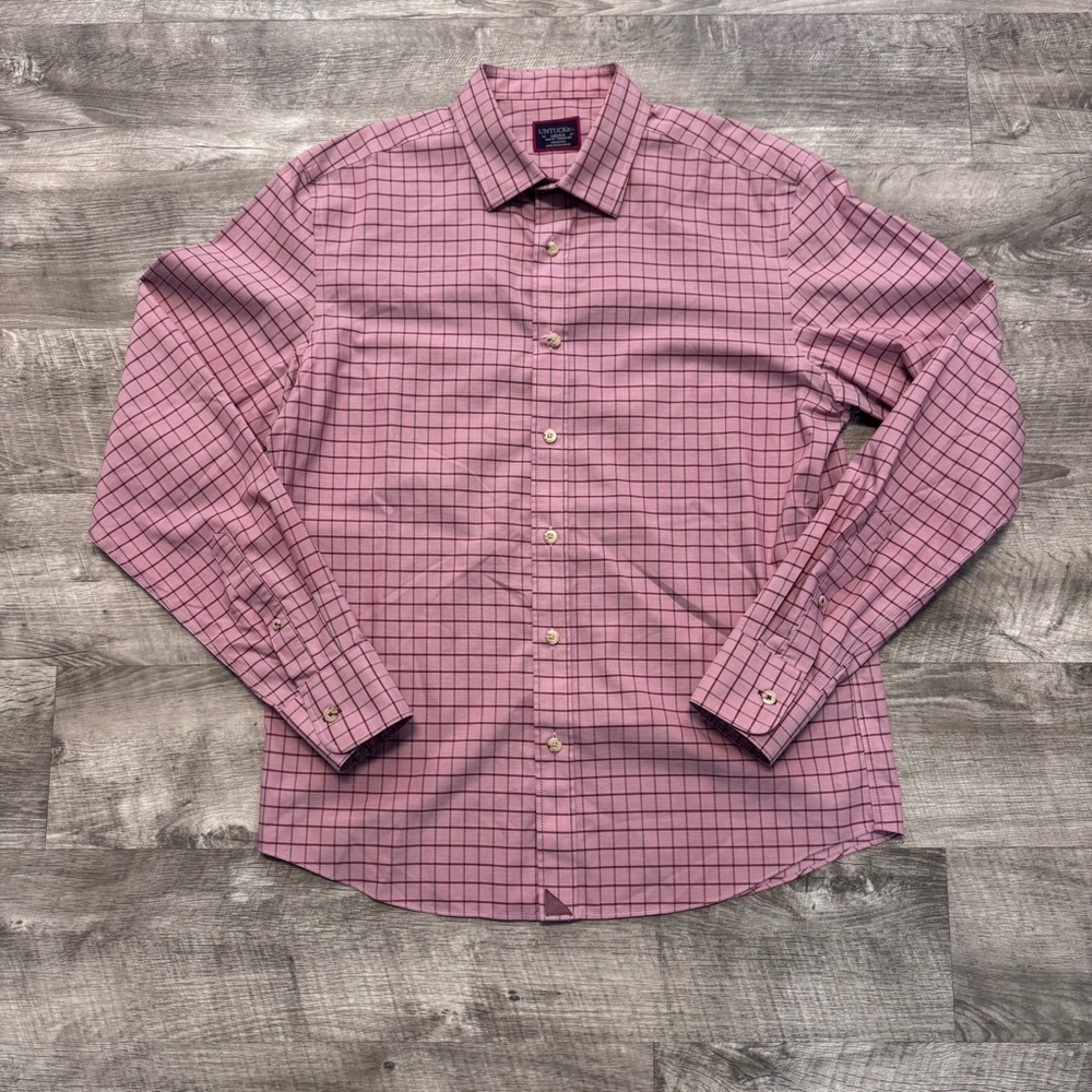 UNTUCKit Mauve Plaid Long Sleeve Button Down Slim Fit Collared Shirt Mens Sz. M